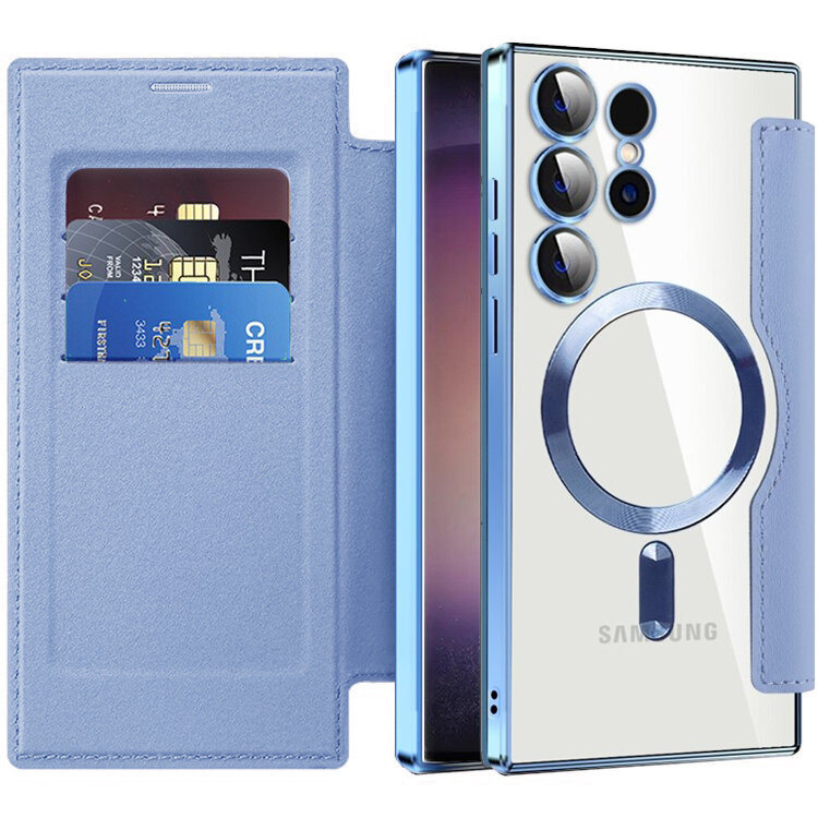 Samsung Galaxy S24 Ultra Flip-hülle, Rfid-geldbörse Magsafe Mit Kameraschutz, Blau