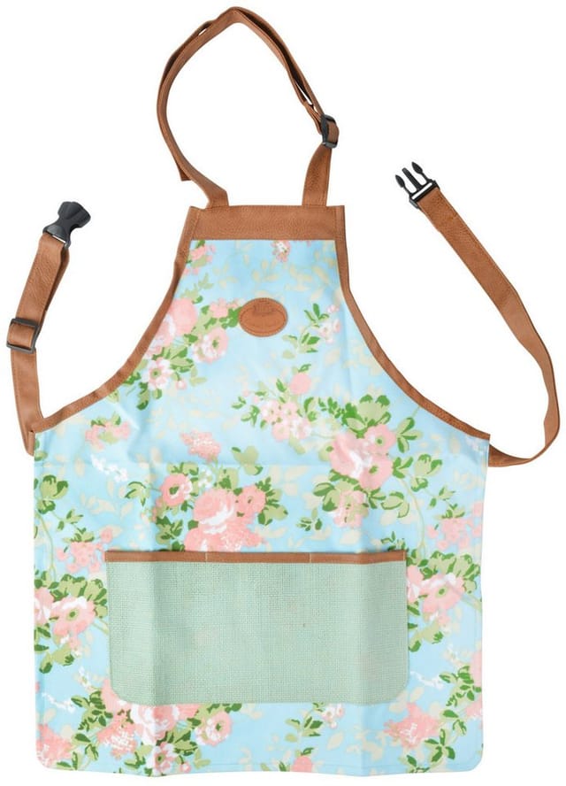 esschert design Grillschürze Garten Schürze. Polyester, Jute, verstellbare Lederbänder. Rosendruck