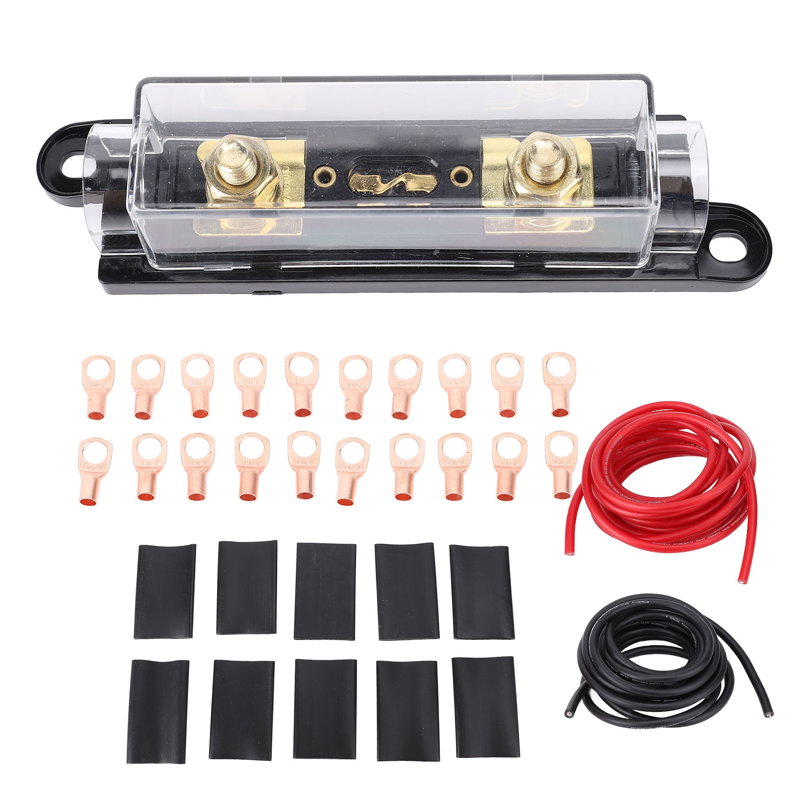 Kupferbeschichtetes Aluminium-strom- Und Erdungskabel, 4 Awg-draht, 6 Meter, Stabile Signalübertragung, Mit 150a-sicherungskasten, Für Auto, Anhänger, Wohnmobil.