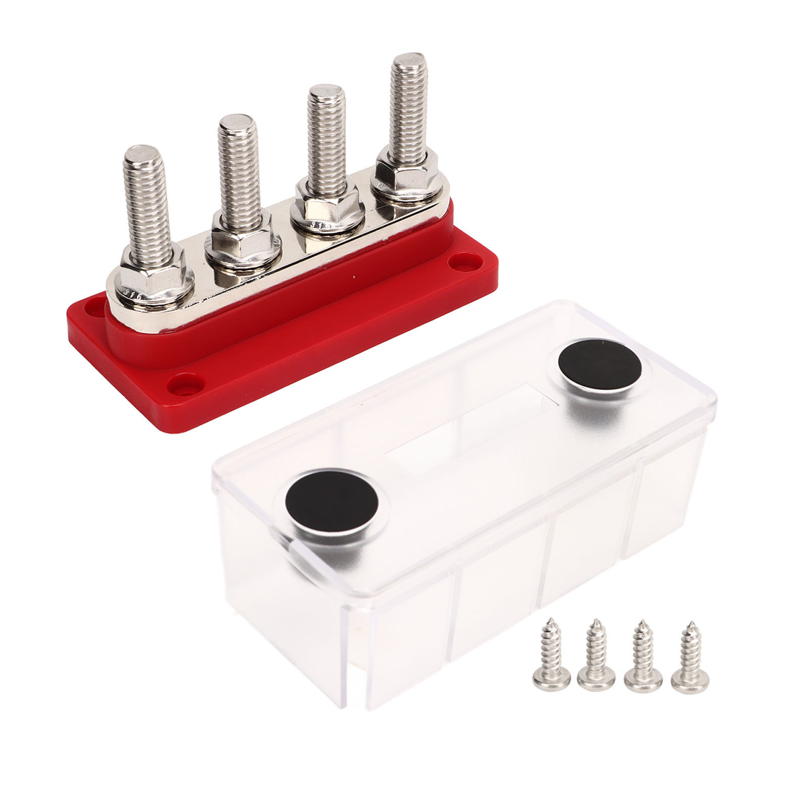 4-poliger Stromverteilerblock, Batterieverteilerleiste Mit 3/8 Zoll M10 Bolzen Und Abdeckung, 12 V Bis 48 V Dc 300 A Für Auto, Boot Und Wohnmobil, Rot.