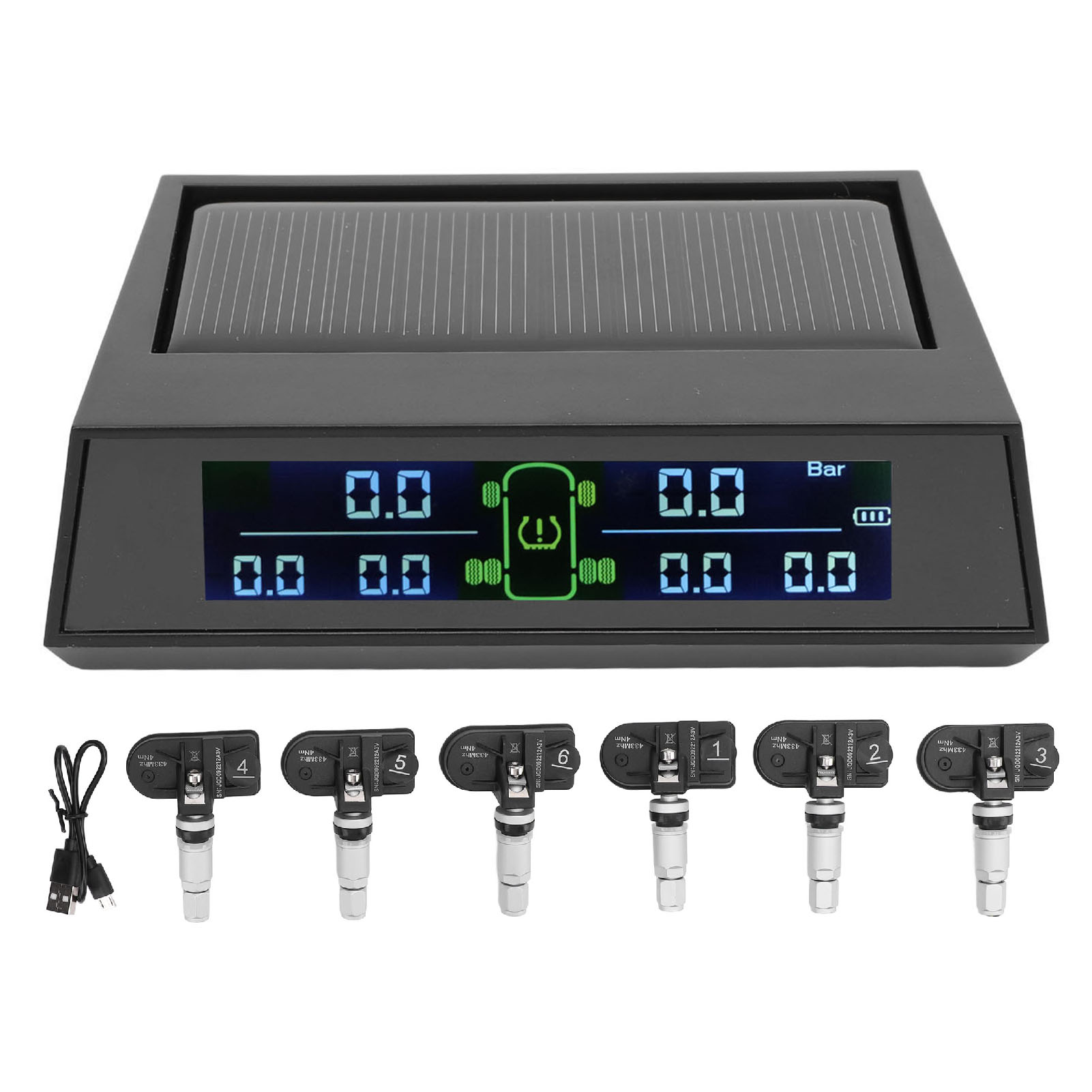 Reifendruckkontrollsystem, Lcd-bildschirm Mit 6 Externen Sensoren, Sicherheitsalarm, Drahtloses, Solarbetriebenes Tpms Für Auto, Wohnmobil, Anhänger, Lkw.