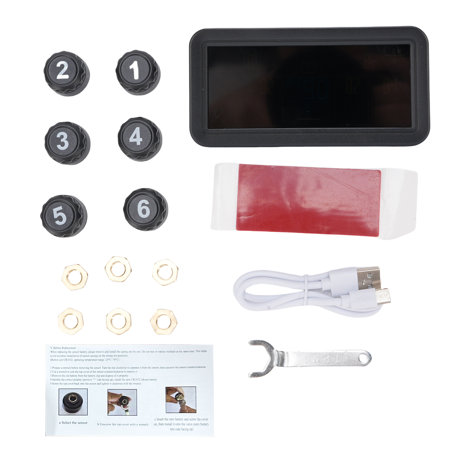Reifendruckkontrollsystem Mit 6 Externen Sensoren, Lcd-anzeige, Solar- Und Typ-c-ladefunktion, Automatischer Ein-/ausschaltfunktion Und Warnung Bei Niedrigem Batteriestand Für Wohnmobile, Wohnwagen, L