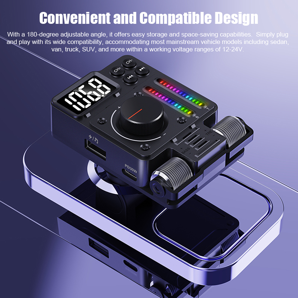 Bluetooth Mp3-musikplayer Fürs Auto, Pd30w Fm-transmitter + Usb-schnellladeadapter Mit 1,2-zoll-led-bildschirm, Unterstützt Freisprechfunktion, Höhen-/bassregelung, Wiedergabe Von Usb-sticks, Sprachas