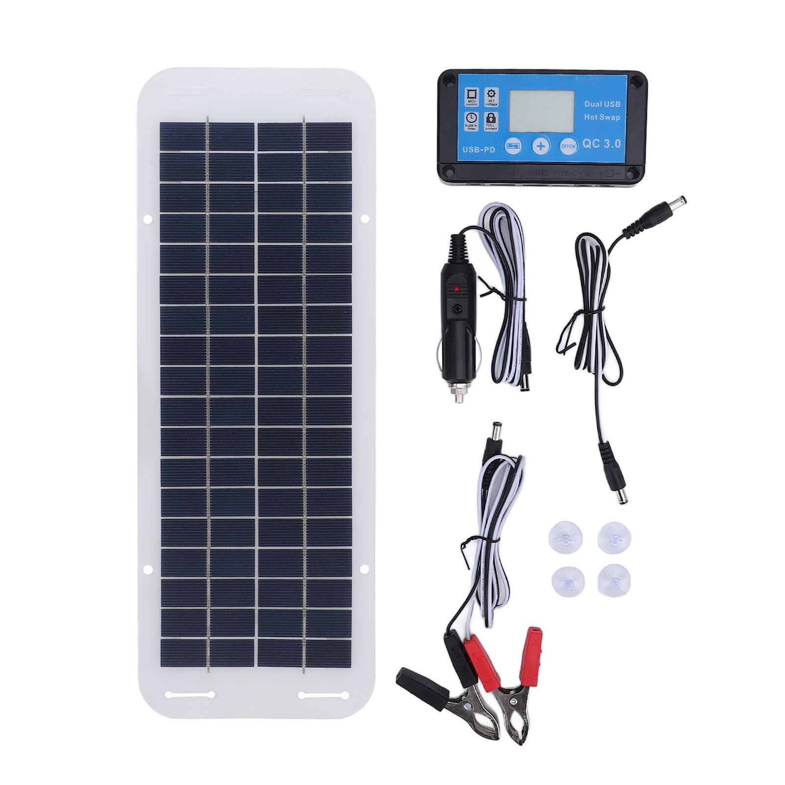 30w Solarpanel-set, Blaues Polykristallines Silizium-solarladepanel, 100a Laderegler, 18v Zigarettenanzünder-netzteil, Ideal Für Autos Und Picknicks Im Freien.