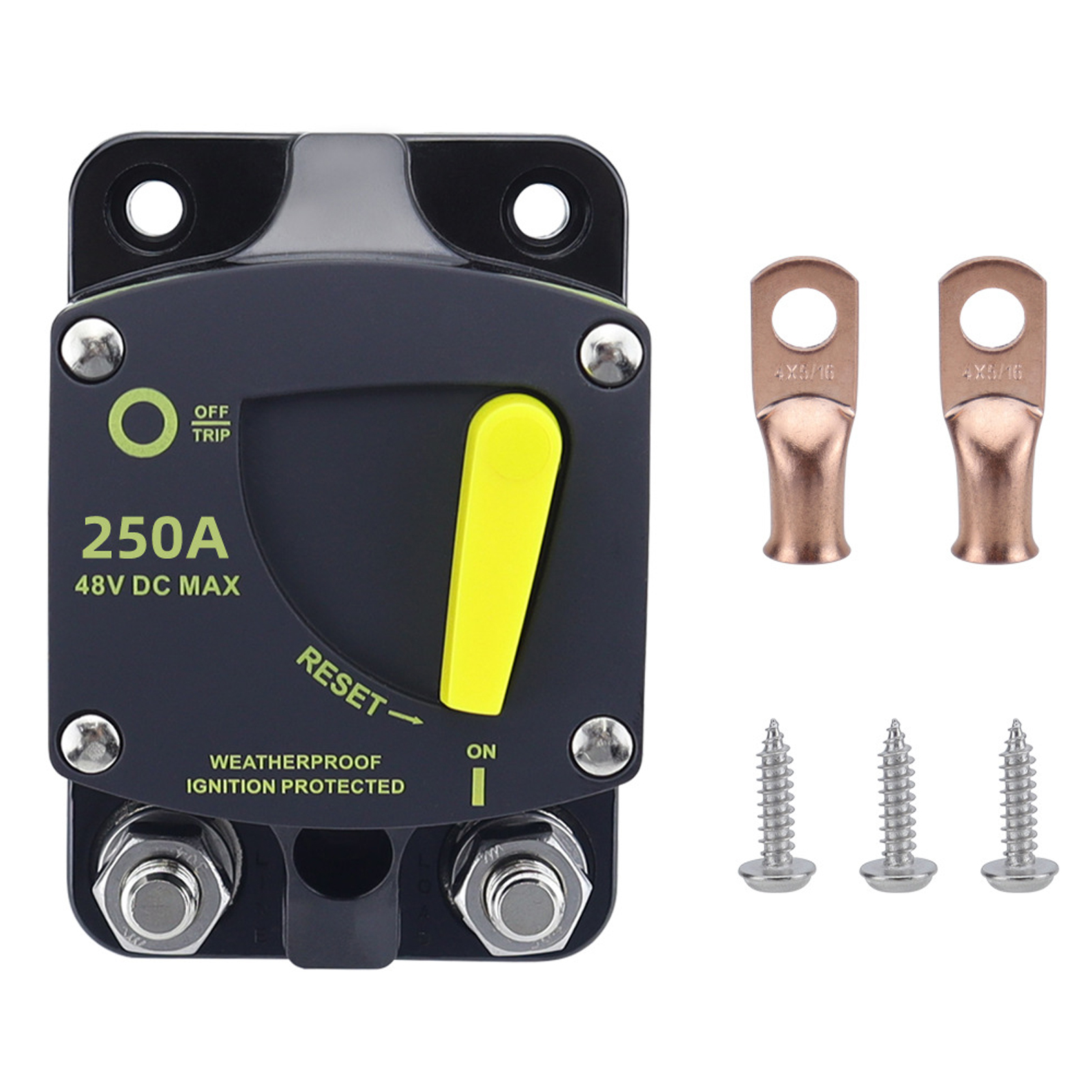 250a 12v-48v Marine-leistungsschalter Für Boote, Manuelle Rückstellung, Wasserdichter Schutz Für Autos, Wohnmobile, Yachten, Elektrische Systeme Von Schiffen, Stiftgröße 5/16"-18.