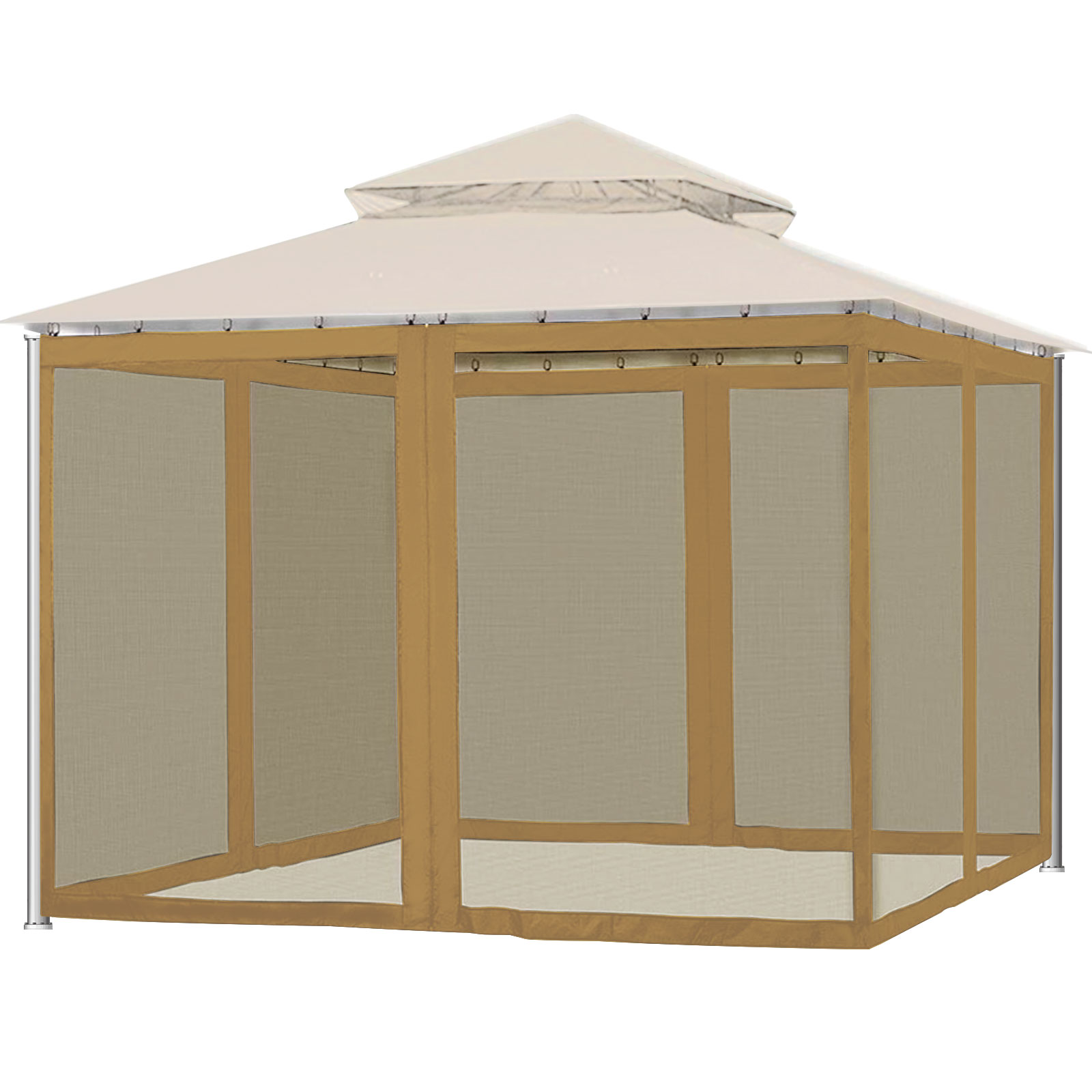 Ersatz-moskitonetz Mit 4 Ecken Für Terrasse, Garten, Patio Oder Pavillon, Abnehmbar Mit 48 Haken, Befestigungsgurt, Doppelreißverschluss, Braune Farbe, 300 X 360 X 220 Cm.