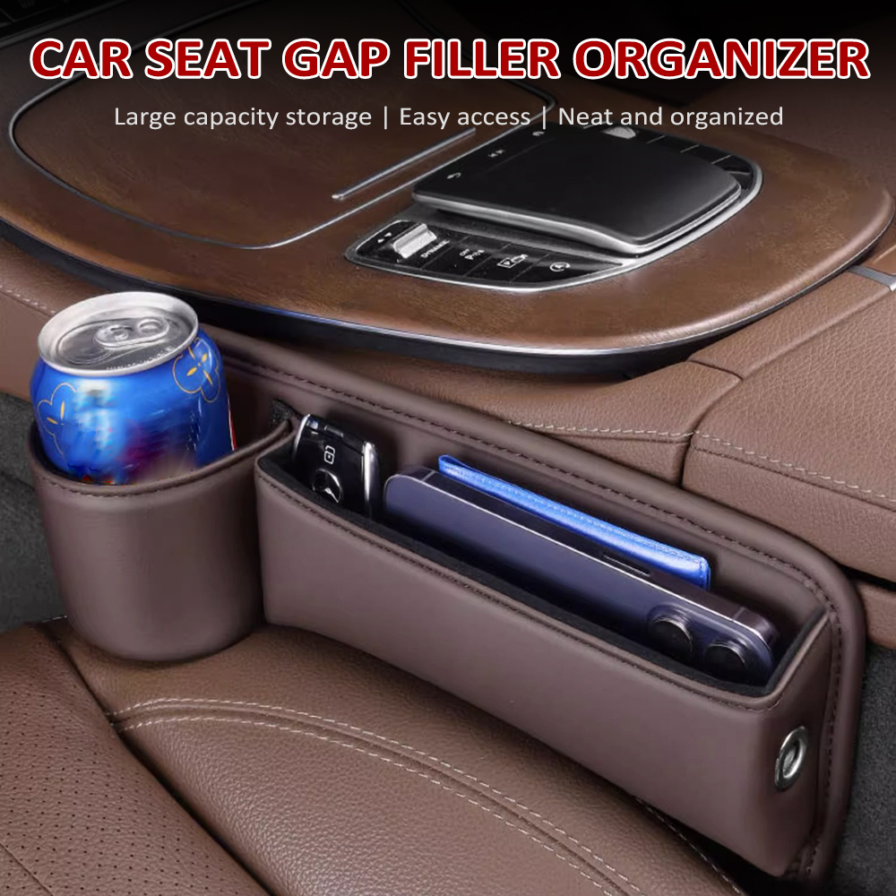 Autositz-organizer, Automatische Aufbewahrungsbox Aus Kunstleder Für Vorne Mit Getränkehalter, Organizer Für Handy, Sonnenbrille, Karten (schwarz, Fahrerseite)