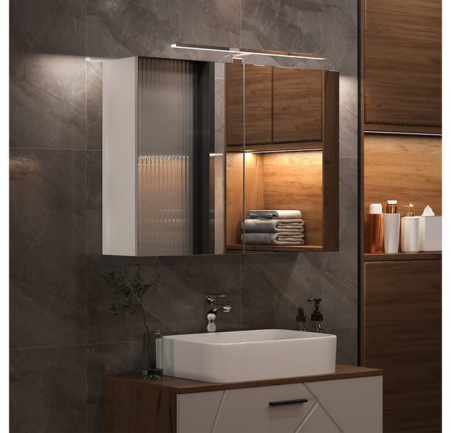 Vicco Badezimmerspiegelschrank Lavio, Weiß, 80 x 60 cm mit LED-Beleuchtung (1-St)