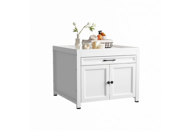 FUFU&GAGA Waschmaschinenunterschrank Waschmaschinenuntergestell, Weiß, MDF und Metall, 70×70×57 cm
