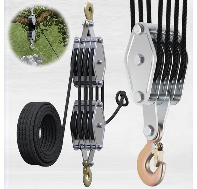 PRIISF Kettenzug Schwerlast Flaschenzug Seilzug Hebezug Lastenzug 2000kg 20m Seilwinde, (Lastenheber Handseilwinde Umlenkseil Arbeitssparender Flaschenzug, Maximale Kapazität: 2000 kg Max. Hubhöhe: 2,5 m), mit 8 Umlenkrollen und 20m Seil Transport Schwerer Lasten