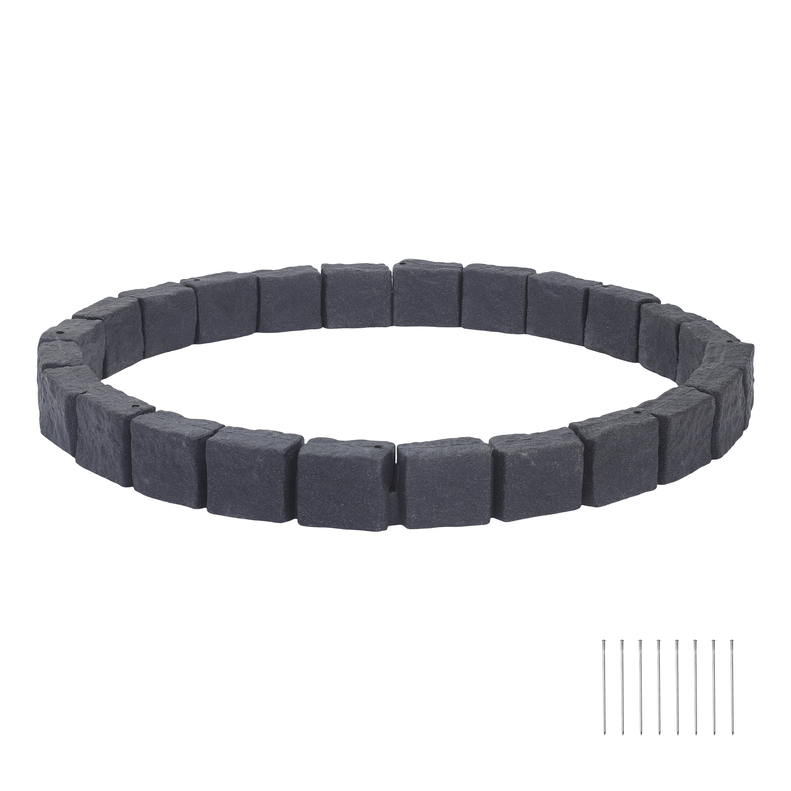 Vevor Rasenkante In Steinoptik, 4,7 M Set, Beetumrandung Ohne Graben, Kanteneinfassung Für Rasen, Blumenbeete & Garten, 4er-pack (je 6 Blöcke A 119x10x15,5 Cm H), 8 Befestigungsspitzen, Anthrazit