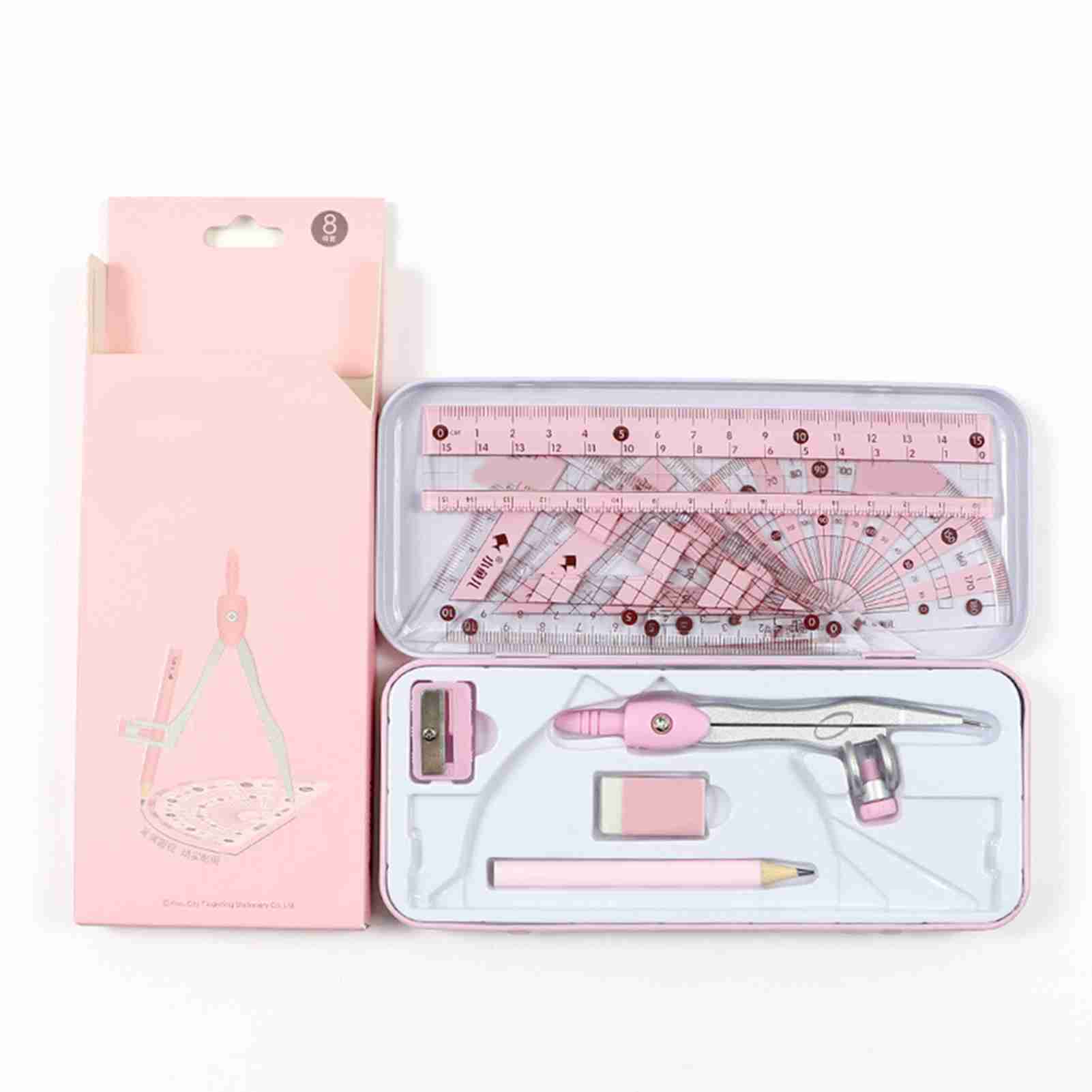 Kit Géométrie Mathématique 8 Pièces Règles Rapporteur Boussole Crayon Gomme Dessin Technique