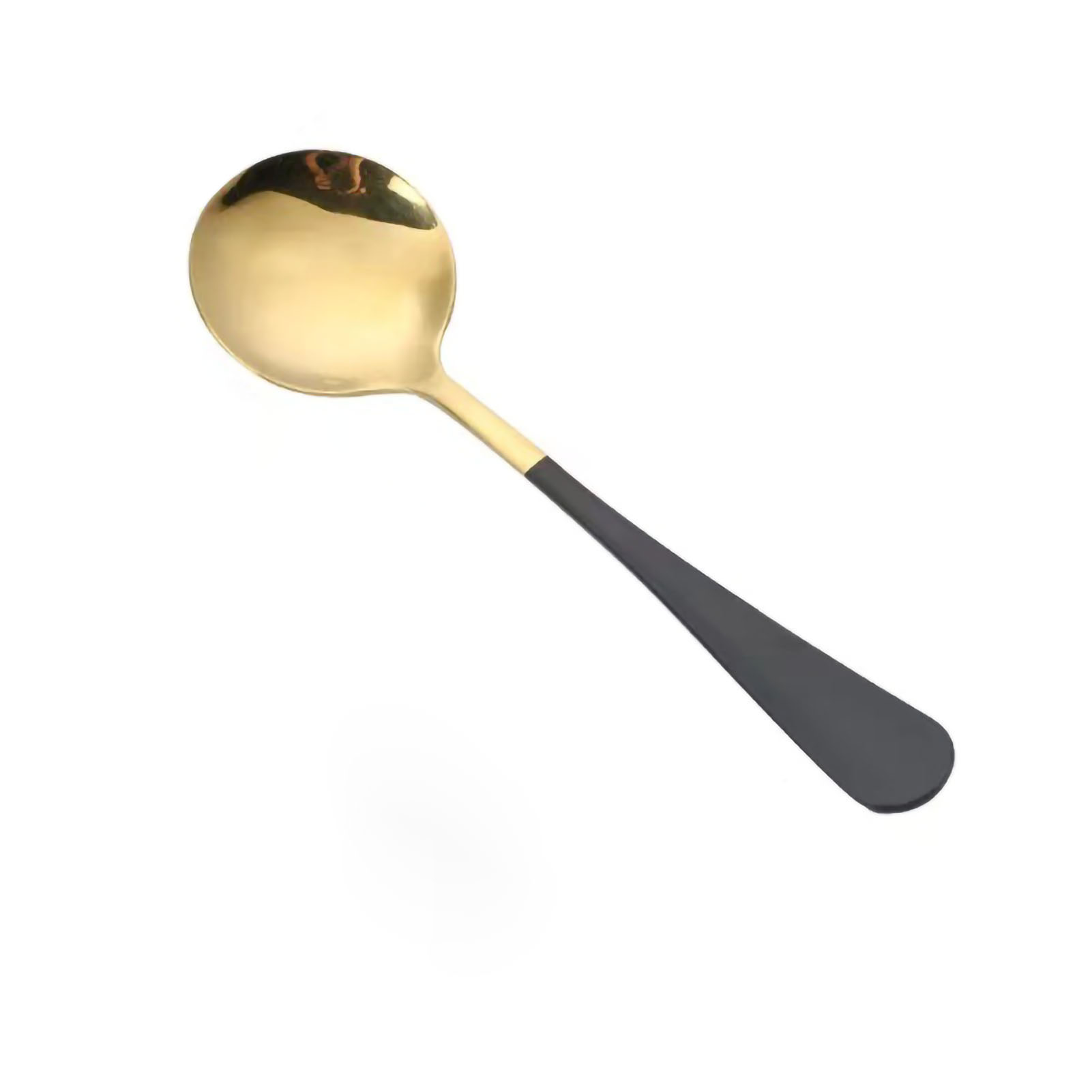 Cuillère Ronde Inoxydable Épaisse Manche Long Confortable Pour Yaourt Et Desserts, Noir Et Or