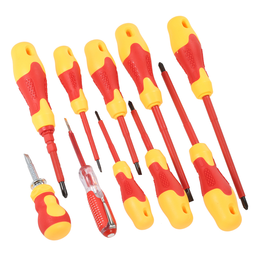 10-teiliges Vde-isoliertes Schraubendreher-set, 1000 V, Schwarze Spitze, Magnetischer Tpr-griff, Elektrikerwerkzeug Mit Schlitz-, Kreuz- Und Pozidriv-schraubendrehern.