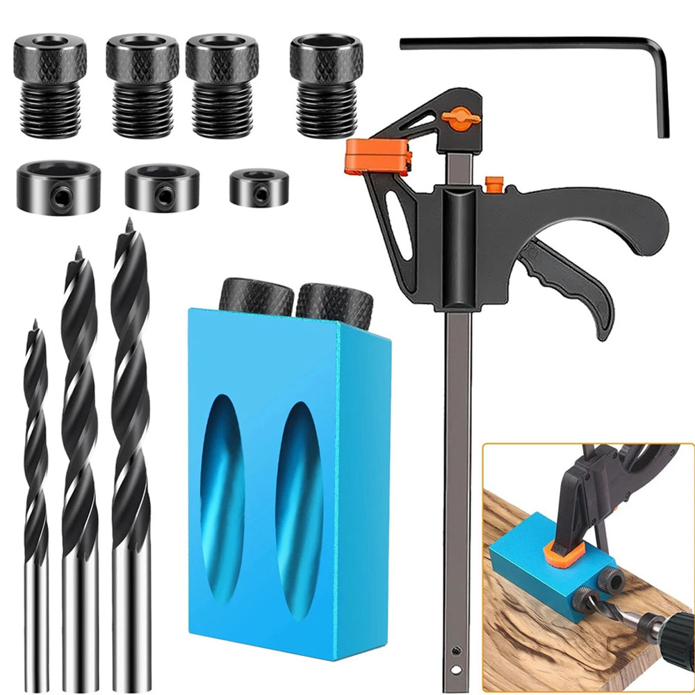 15-teiliges Taschenlochbohrlehren-set, 15°-schräglochpositionierer, Schräglochpositionierer Aus Aluminiumlegierung Mit 6/8/10-mm-lochadapter