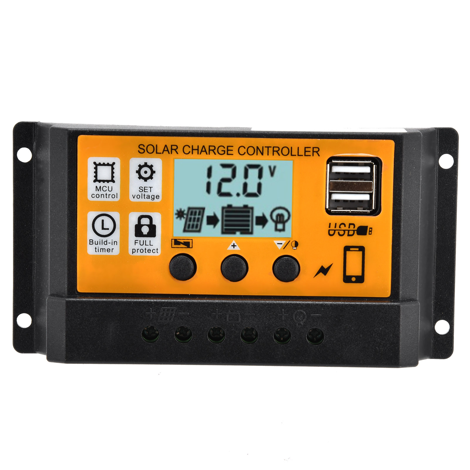 Intelligenter Solarladeregler Mit Zwei Usb-anschlüssen, 3-stufigem Pwm-regler 12 V/24 V 30 A