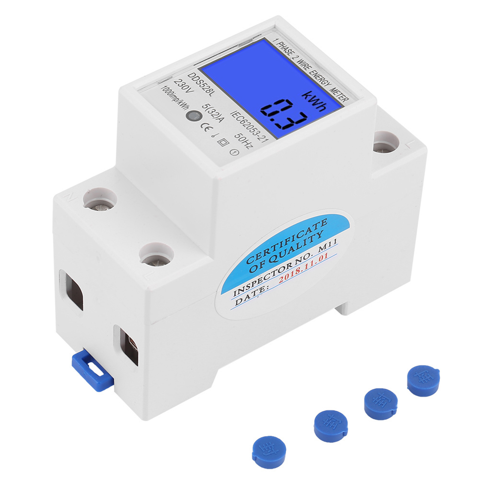 Einphasen-energiezähler 230 V, 5–32 A, 50 Hz, Watt/kwh, Zur Din-schienenmontage