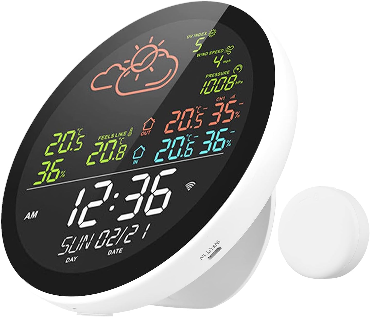 Wetterstation Mit Außensensor, Drahtlose Wetterstation Mit Alarm, Netzteil, Farb-lcd-display, Temperatur, Luftfeuchtigkeit, Datum, Wettervorhersage (1 Externer Sensor)