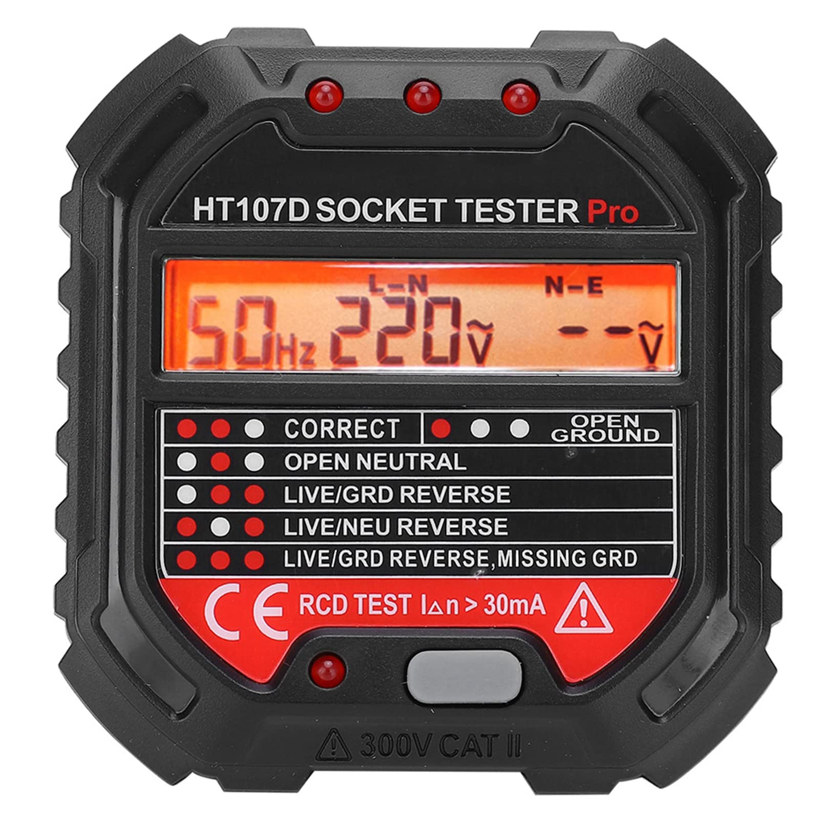 Ht107d Steckdosentester – Lcd-digitalanzeige – Eu 90–250 V – Elektroskop – Fehlerprüfung