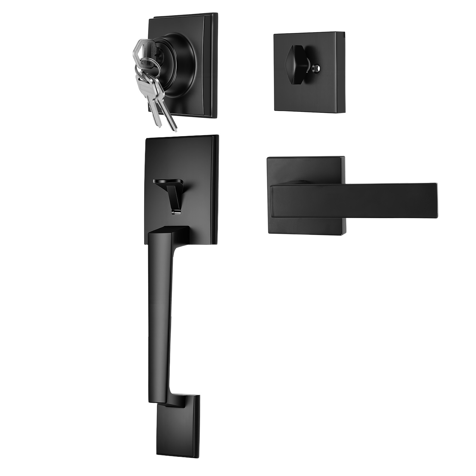 Türgriffset Mit Schloss Aluminium Mattschwarzes Design Für Moderne Wohnungen Für Bad, Wc, Schlafzimmer, Büro, Küche, Garage