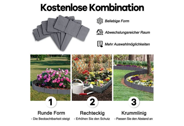 FIVMEN Beetumrandung Rasenkante Kunststoff Steinoptik Palisade aus Polypropylen, Mähkante dekorativ für Garten, 1 Element BxHxT: 25x23x1cm
