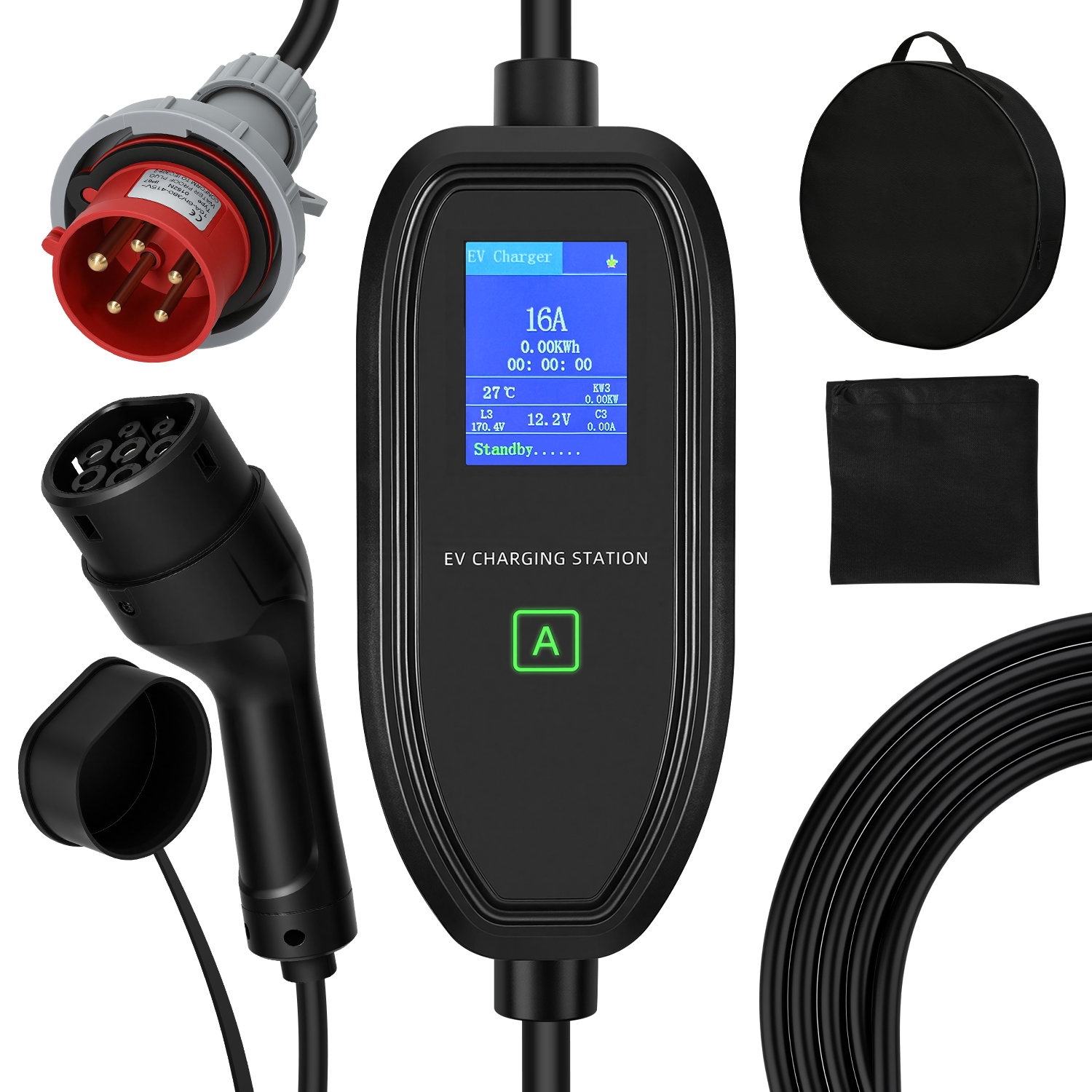 Tolletour Mobile Wallbox Typ 2 11 Kw 400 V, Ev Ladegerät 6–16 A, 7 M Ladekabel Mit Cee, 3-phasig, Ip65, Timer Und Schuko-adapter Für E-auto