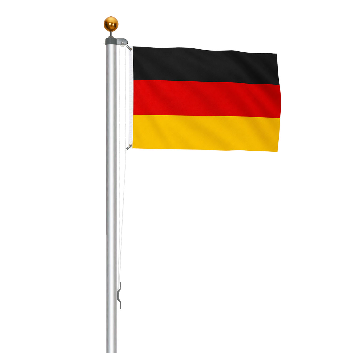 Tolletour Fahnenmast Silber Ø 50 Mm, 6-teilig, Mit Rolle, 11 M Seil, Deutschlandflagge Und Bodenhülse