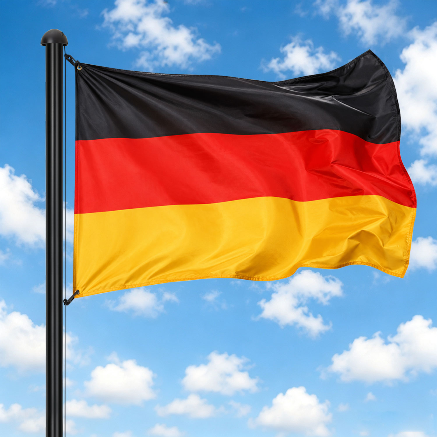 Tolletour Fahnenstange Aluminium Schwarz 6,5 M, Ø 50 Mm, Mit 11 M Seil, Bodenhülse Und Deutschlandflagge