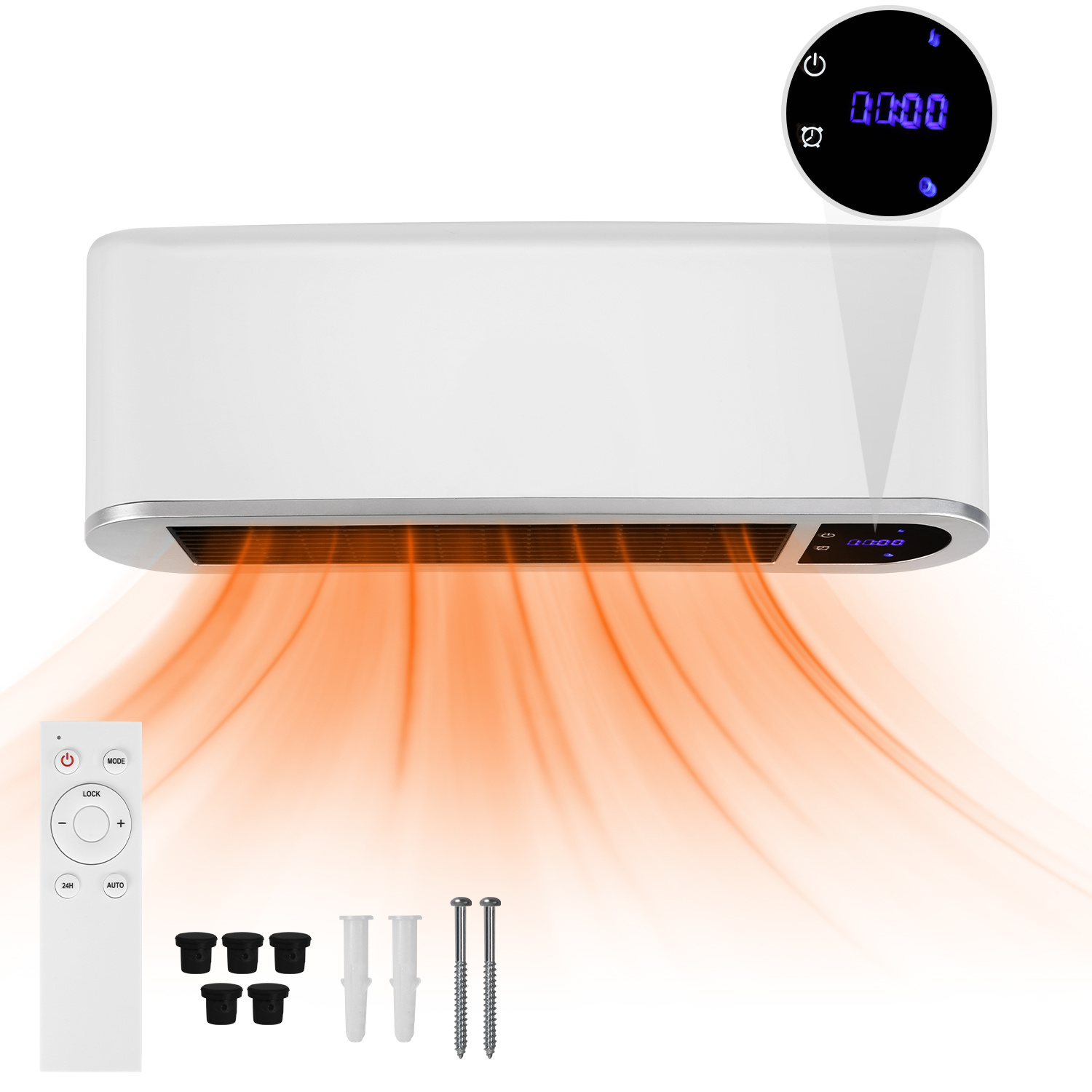 Tolletour Wand Heizlüfter Mit Fenster-offen-erkennung & Wi-fi Funktion Heizkörper Für Bis Zu 60qm Elektroheizung Für Wandmontage Inkl. Montagematerial Mit 1,5m Kabel, Fernbedienung & Timer