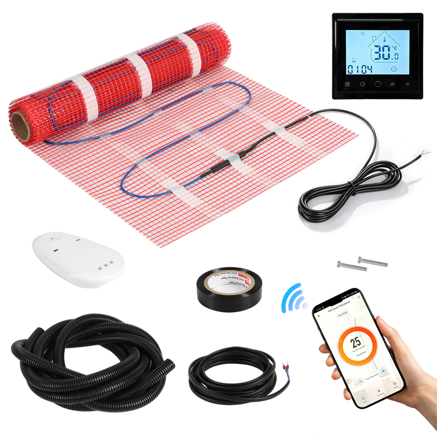 Jiubiaz Elektrische Fußbodenheizung 3 M² 150 W/m², Heizmatte 0,5×6 M Mit Wlan-thermostat