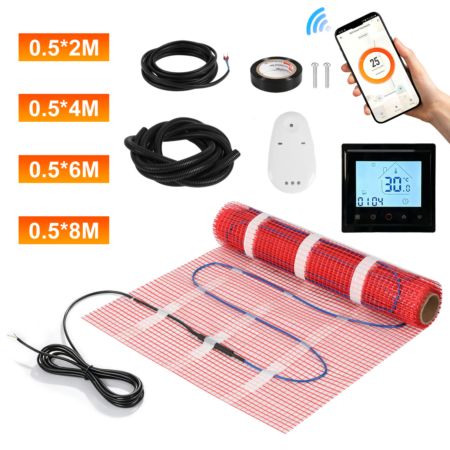 Jiubiaz Elektrische Fußbodenheizung 150 W/m² 3 M² Mit Wifi Thermostat, Heizmatte Für Fliesen Und Bad