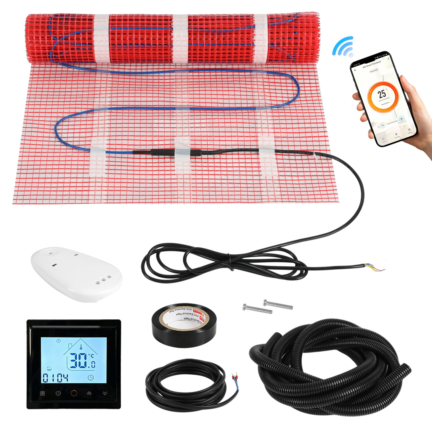 Jiubiaz Elektrische Fußbodenheizung 150 W/m² 1 M² Mit Wifi Thermostat, Heizmatte Für Fliesen Und Bad