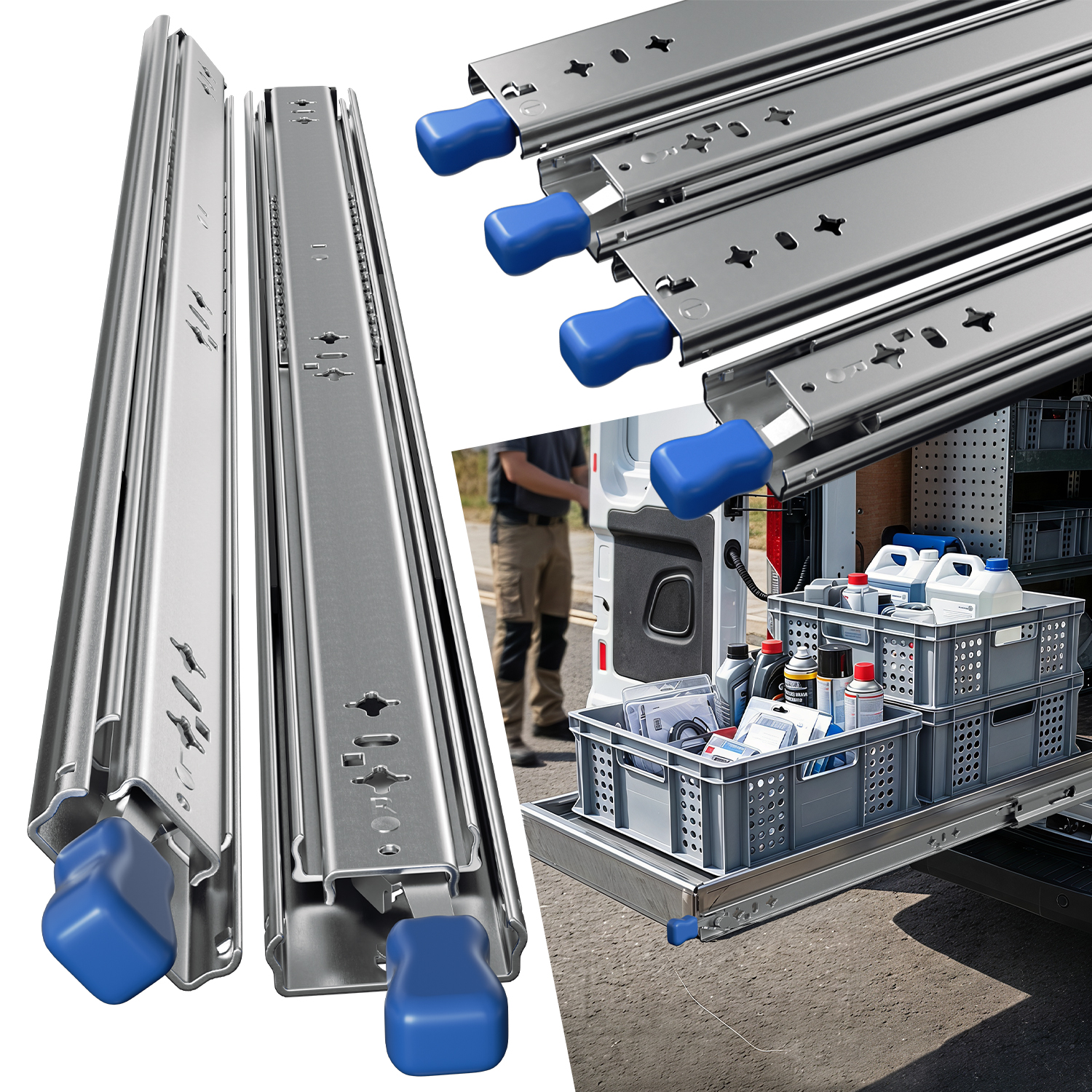 Jiubiaz Schwerlast-schubladenschienen 350 Mm, 6 Stück, 53 Mm Teleskopschienen Mit Vollauszug Und Verriegelung, Q235-stahl, Bis 120 Kg Pro Paar