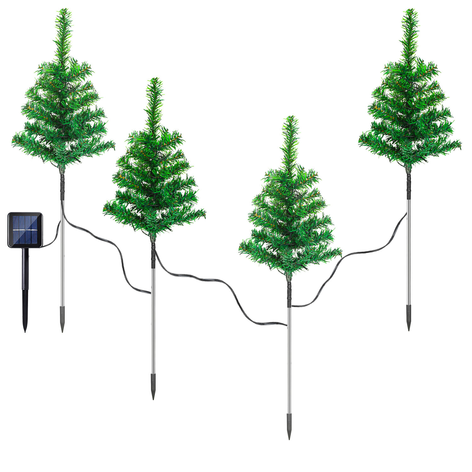 Jiubiaz Solar-weihnachtsbaum Gartenstecker, 4 Stück, 80 Bunte Leds, 8 Leuchtmodi, 50 Cm