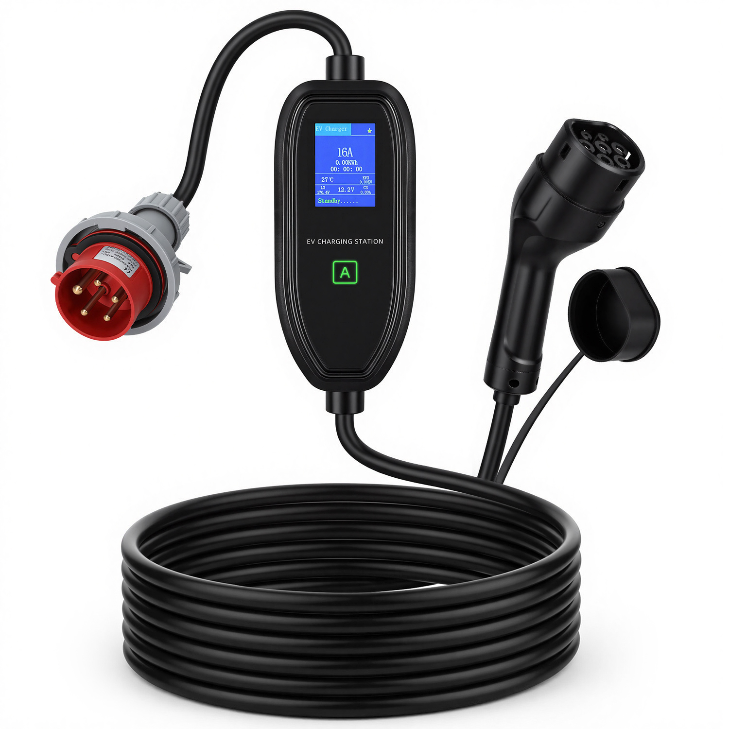 Jiubiaz Mobile Wallbox Typ 2 11 Kw 400 V, Ev Ladegerät 6–16 A, 7 M Ladekabel Mit Cee, 3-phasig, Ip65, Timer Und Schuko-adapter Für E-auto