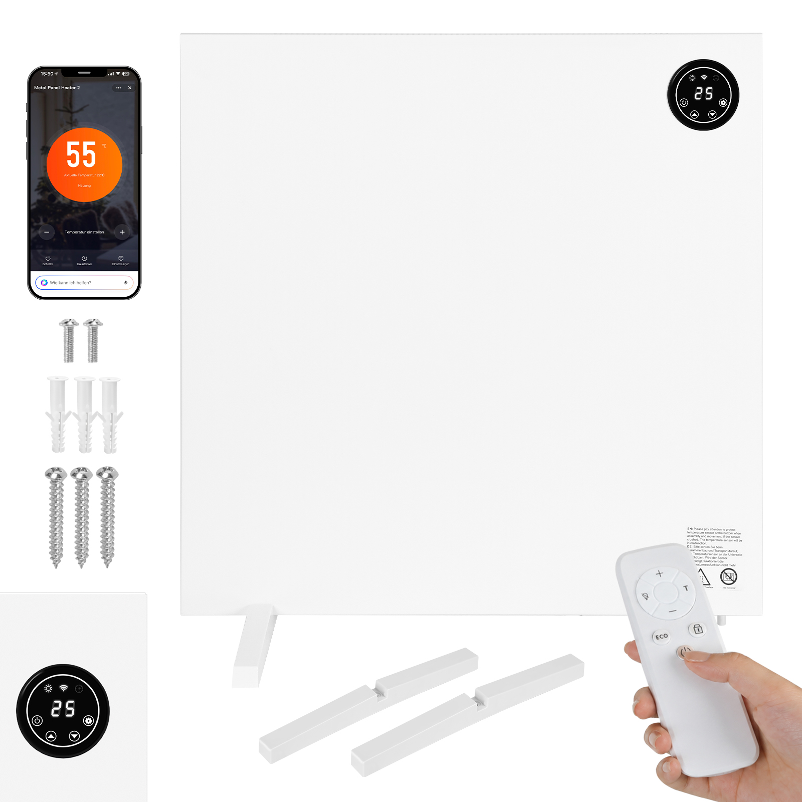Jiubiaz Hybrid-infrarotheizung 400 W Wlan App Fernbedienung Touch Wand & Standheizung