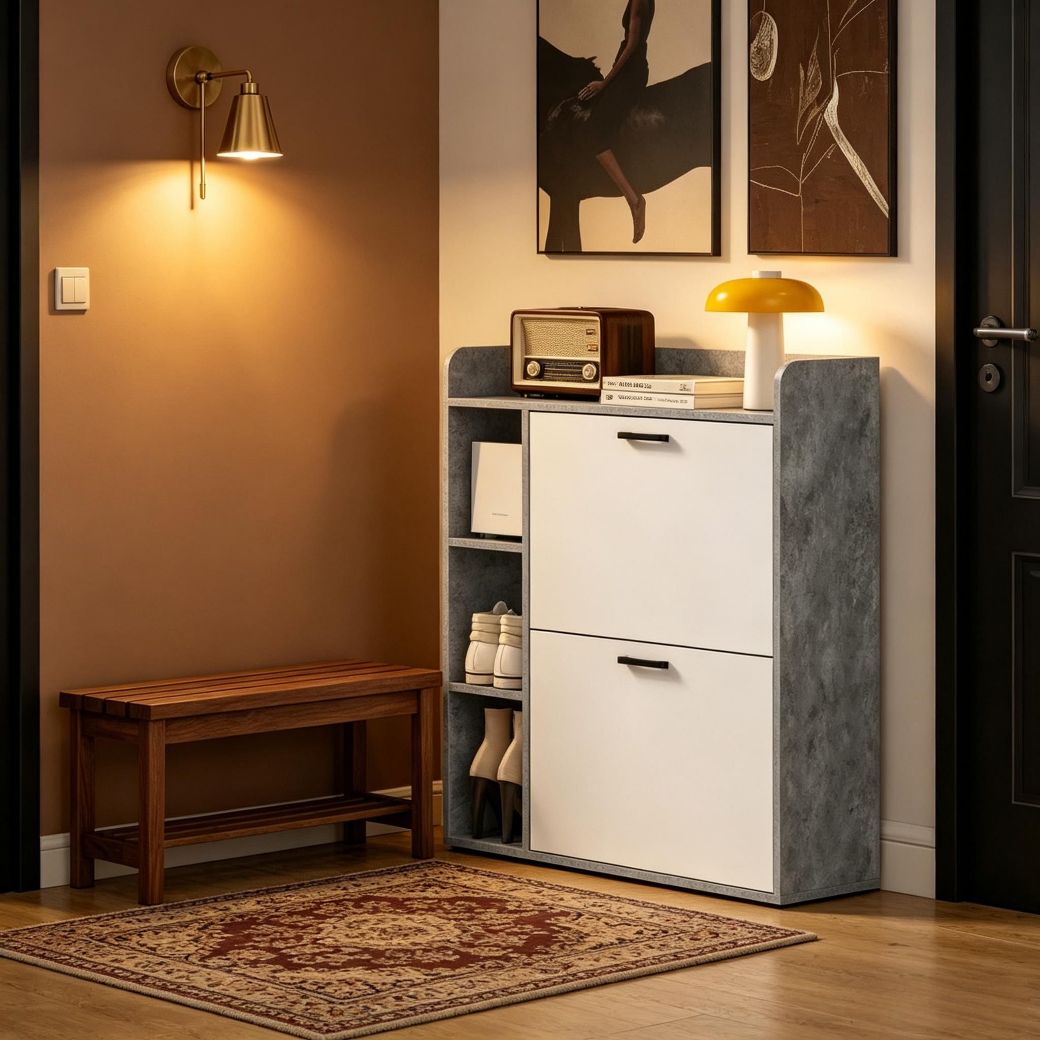 Moderner Schuhschrank Mit 2 Ausklappbaren Schließfächern, Platzsparender Schuhaufbewahrungsschrank Für Flur Wohnung(nur Mit Schuhaufbewahrungsschrank)