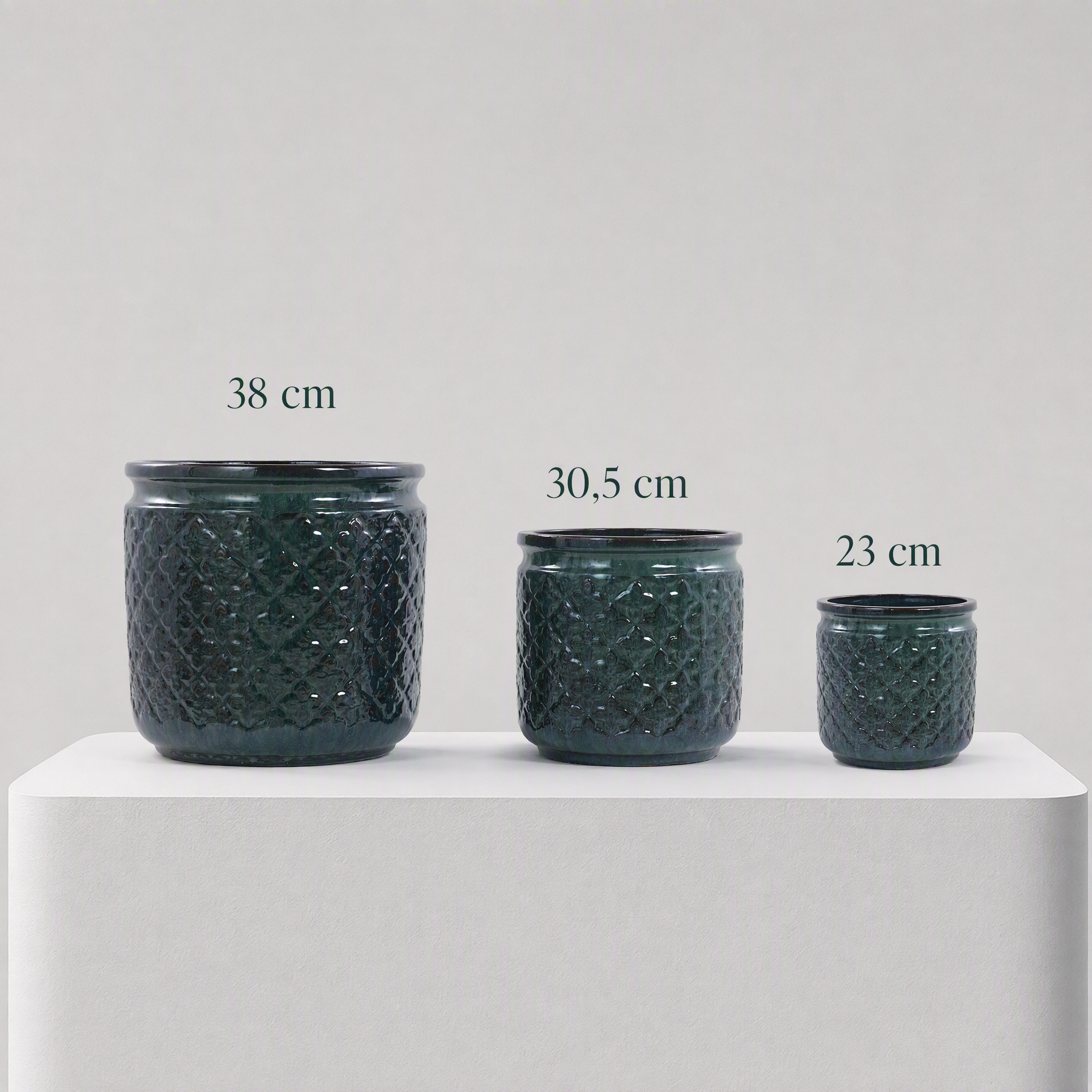 3-teiliges Keramikpflanztopf-set (ø 38,1/30,5/22,9 Cm), Dunkelgrün Mit Geometrie-mustern, Ideal Für Orchideen. Für Innen/außen, Fensterbänke/bücherregale, Aus Atmungsaktiver Tonware.