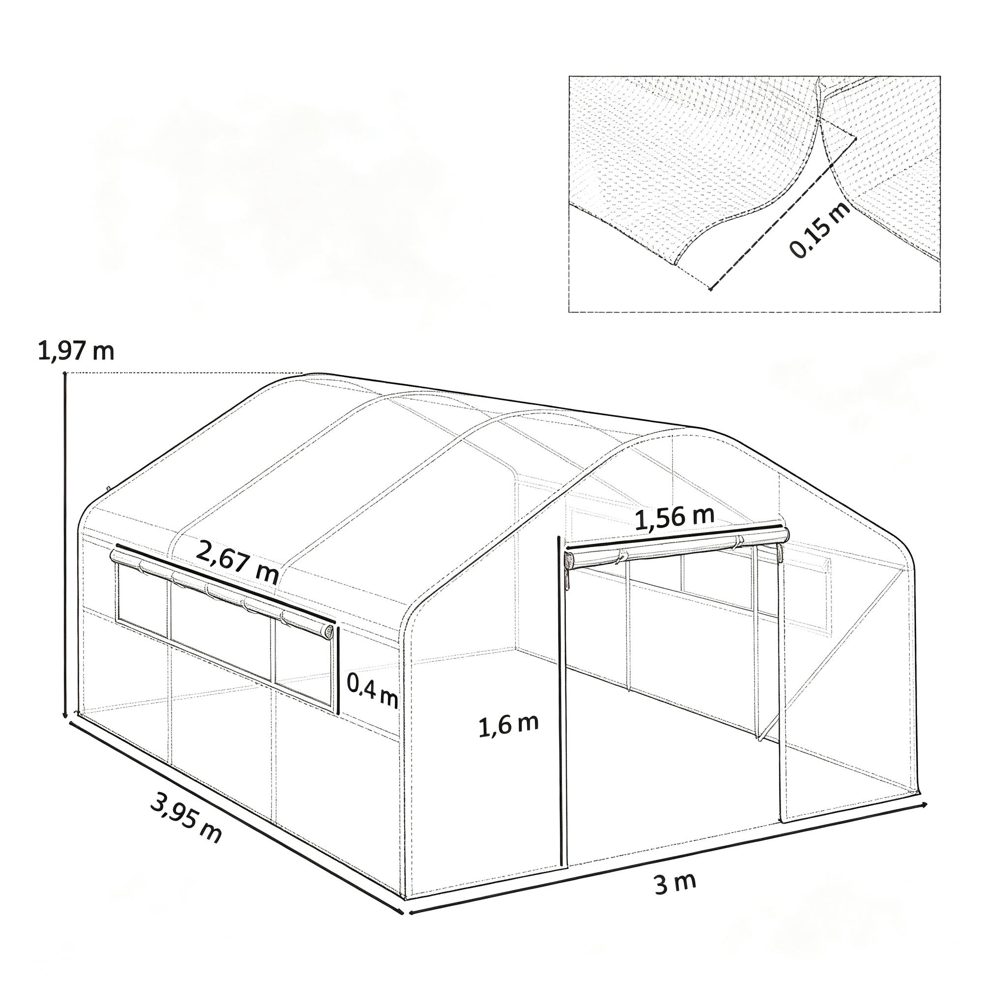 Gartengewächshaus 4 × 3 × 2 m Mit Rollbaren Türen Und Großen Fenstern, Tunnelgewächshaus Für Den Garten, Weiß