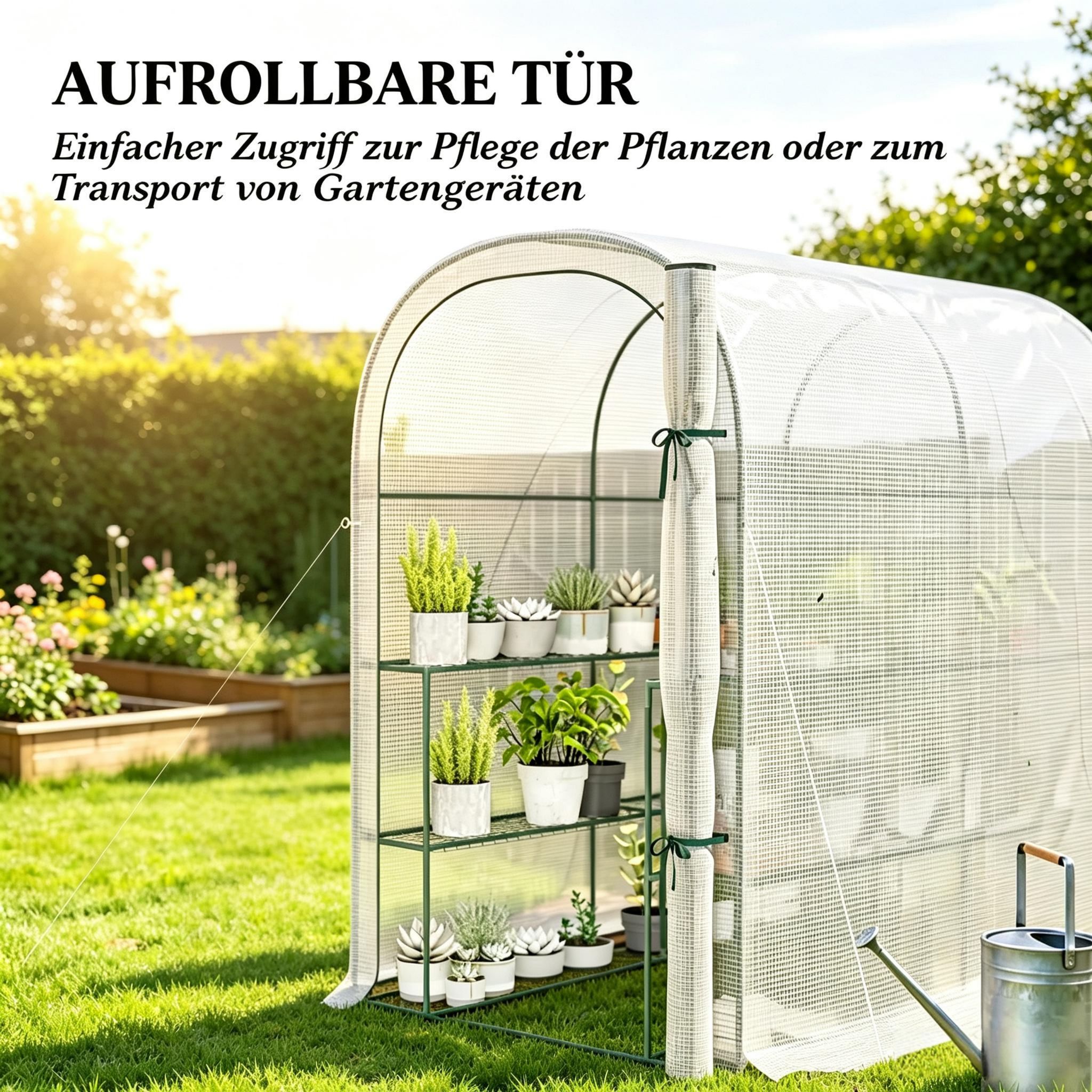 Gartenschuppen Mit Regalen, 123 X 187 X 189 Cm Kleines Gartenhäuse Mit Aufrollbarer Tür, Hochdichtes 140 G/m² Gewebe, Wetterfeste Gartenspeicherhütte Für Garten Und Terrasse