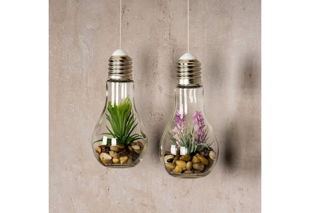 Levandeo® LED Dekoobjekt, 4er Set Sukkulenten Glühbirne Glas je B x H 8 x 19cm Deko LED Lampe