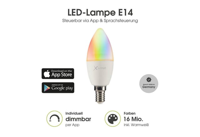 XLAYER Smarte LED-Leuchte WLAN LED Lampe Smart Echo E14 4.5W Warmweiß, Mehrfarbig Dimmbar