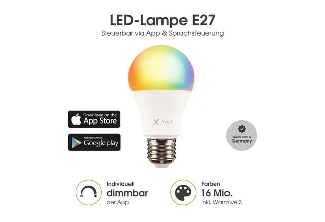 XLAYER Smarte LED-Leuchte WLAN LED Lampe Smart Echo E27 9W Warm- und Kaltweiß Mehrfarbig Dimmbar