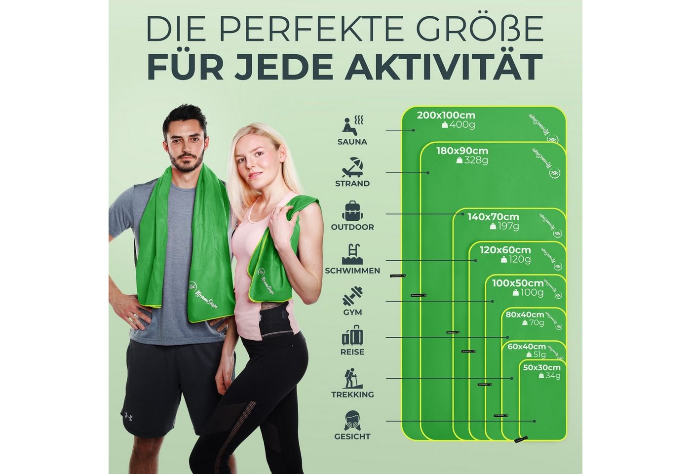 NirvanaShape Sporthandtuch Mikrofaser Handtuch, Badehandtuch, Reisehandtuch, Sporthandtuch, saugfähig, leicht, schnelltrocknend, für Reisen, Fitness, Yoga, Sauna Bild 4