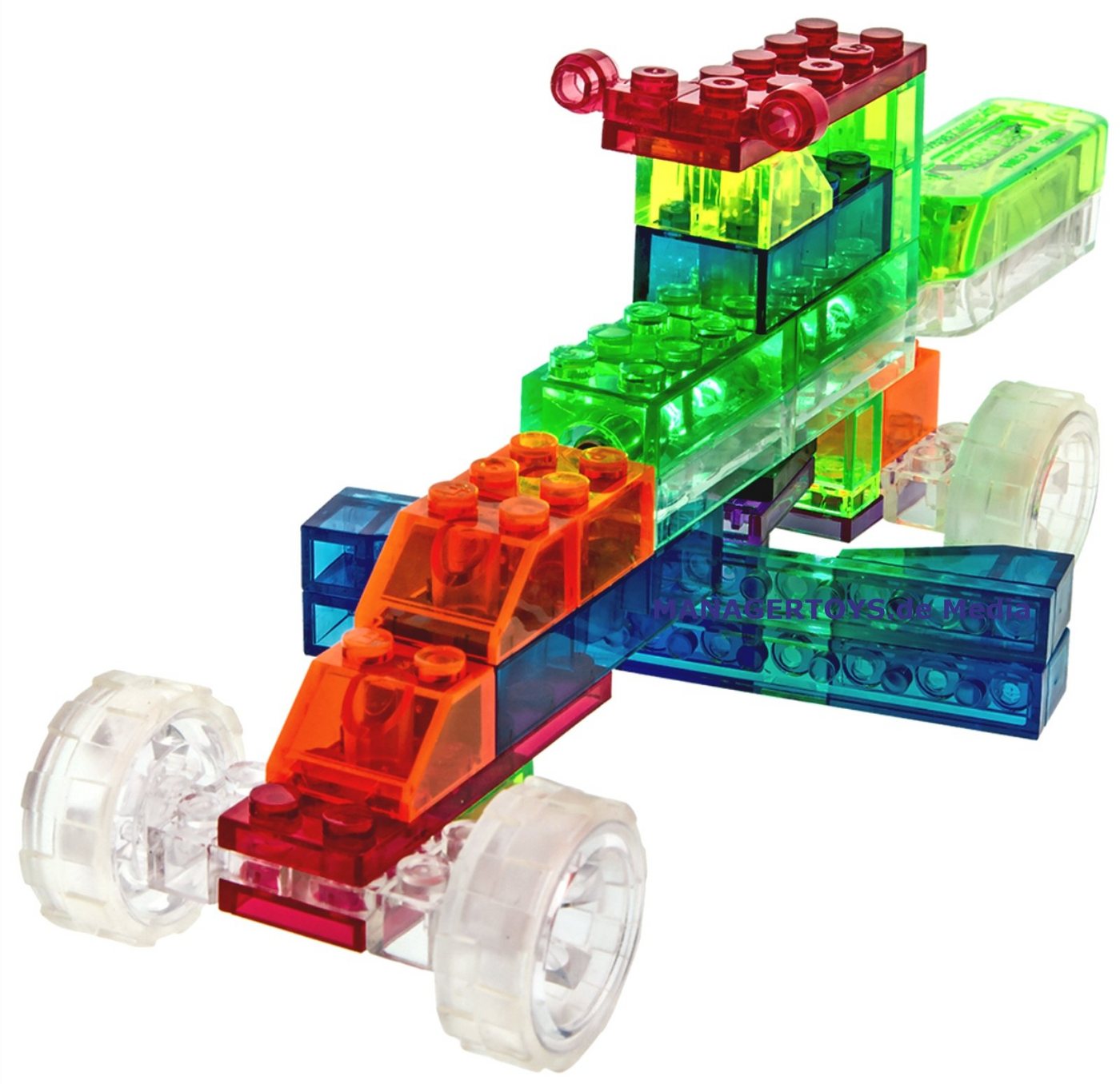 Laser Pegs Modellbausatz Bulldozer Klemmbausteine 4 in 1 LED Licht Set Noppensteine Kran Truck