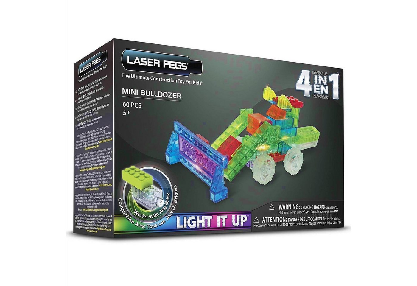 Laser Pegs Modellbausatz Bulldozer Klemmbausteine 4 in 1 LED Licht Set Noppensteine Kran Truck Bild 5
