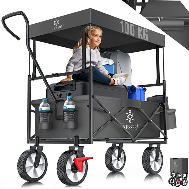 Kesser® Bollerwagen Faltbar Mit Dach, Vollgummi-reifen - Anthrazit