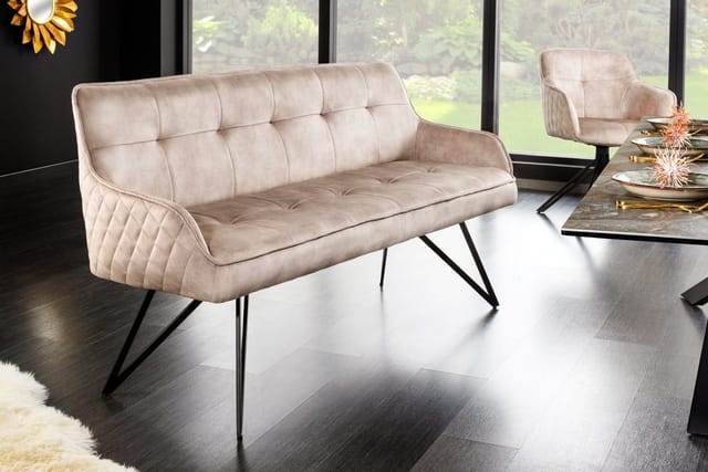 riess-ambiente Sitzbank EUPHORIA 156cm champagner greige / schwarz (Einzelartikel, 1-St), Wohnzimmer · Samt · Metall · Flur · Küche · Esszimmer · Retro Design