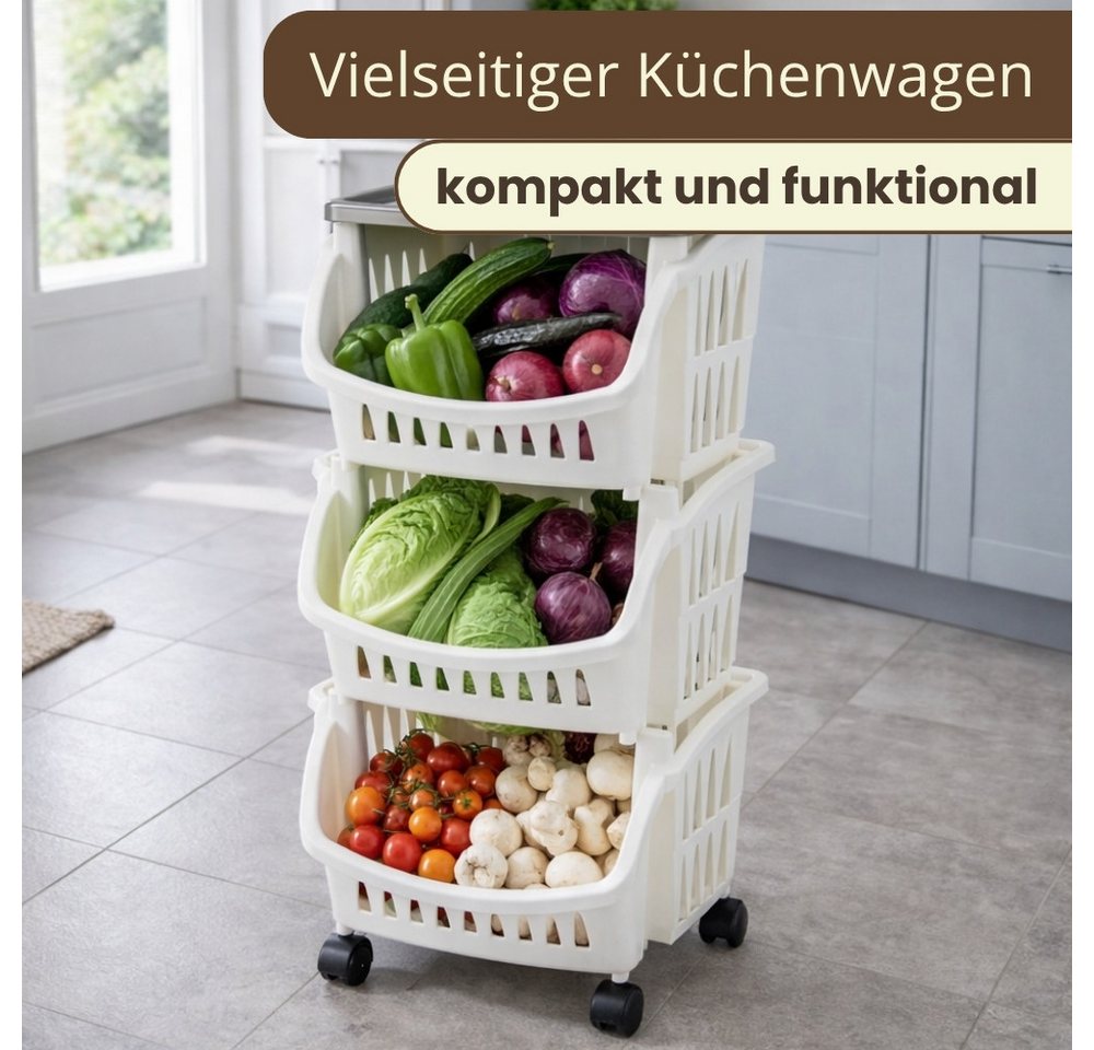 GarPet Küchenwagen Küchenwagen mit Rollen Küchentrolley Küche Rollwagen schmal eckig Weiß Bild 5