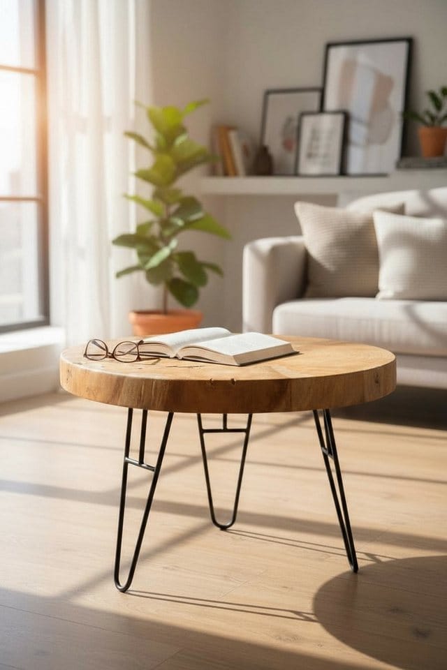 FaHome Couchtisch Runder Couchtisch aus Holz und Metall: Modernes Design (60cm Durchmesser), Beistelltisch Modern